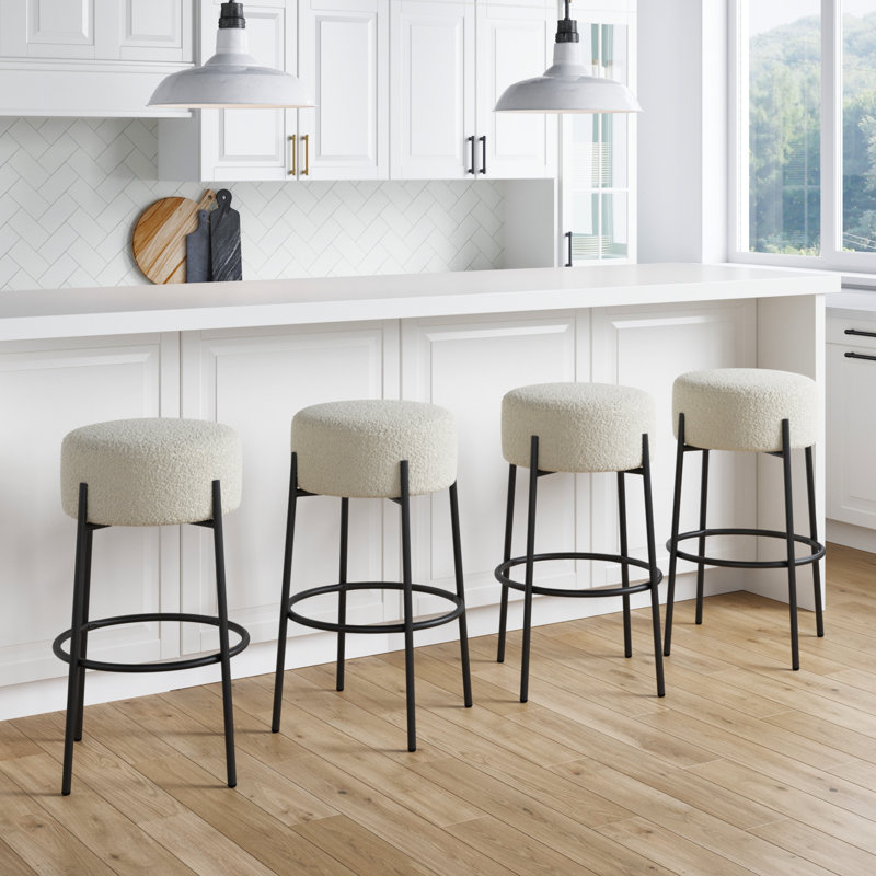 Tabouret , Tabouret de bar (siège d'une hauteur de 29 po), Polyester blanc / cadre noir mat, 4