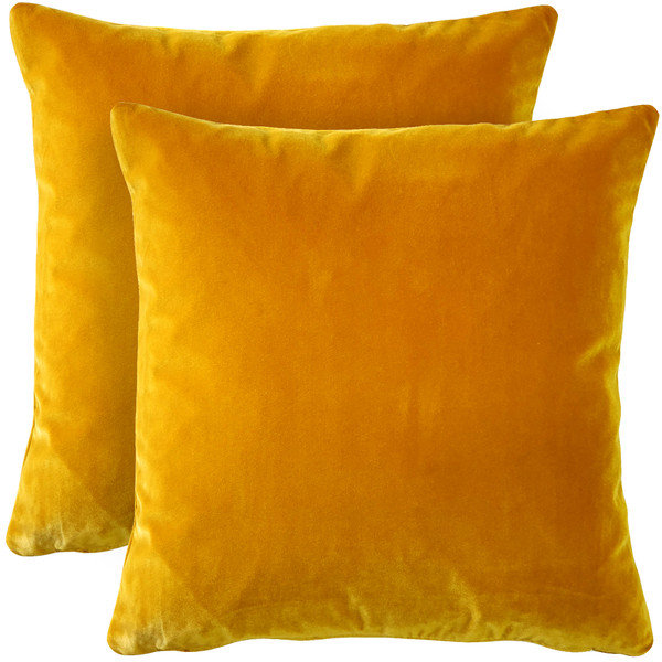 Housses de coussin en velours Francesca, ensemble de 2 housses de coussin, carré de 17 x 17 pouces pour canapé-lit, jaune doré