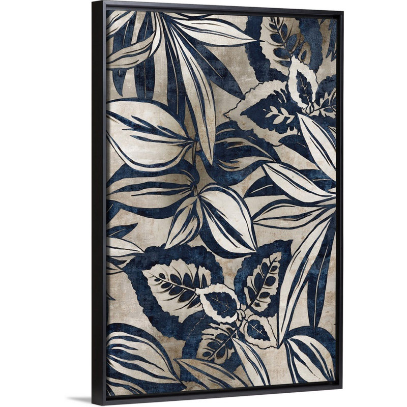 «Blue Foliage II» par Eva Watts - reproduction d'art sur toile, H 38 po x l 26 po x P 1,75 po, Toile avec cadre flottant noir