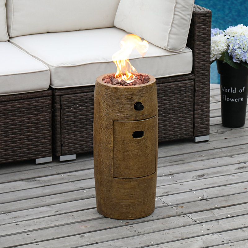 Colonne de feu ronde 15 001 BTU avec pierres de lave Latitude Run®, gris, Brun foncé