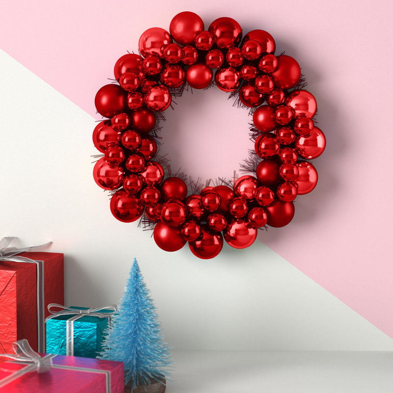 Couronne de boules brillantes et mates, 7, Rouge