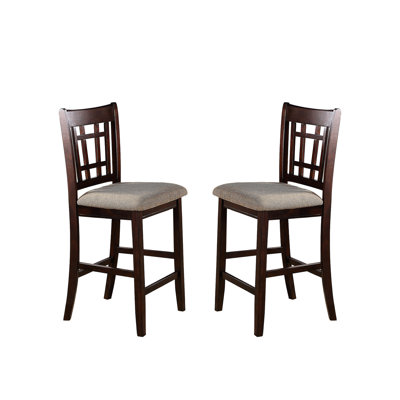 2 chaises à hauteur de comptoir, brun. Bois massif avec assise rembourrée beige. Convient aux salles à manger. Capacité de charge maximale de 250 lb 41 po X 20 18 2 chaises et coussins pour la zone. Capacité.