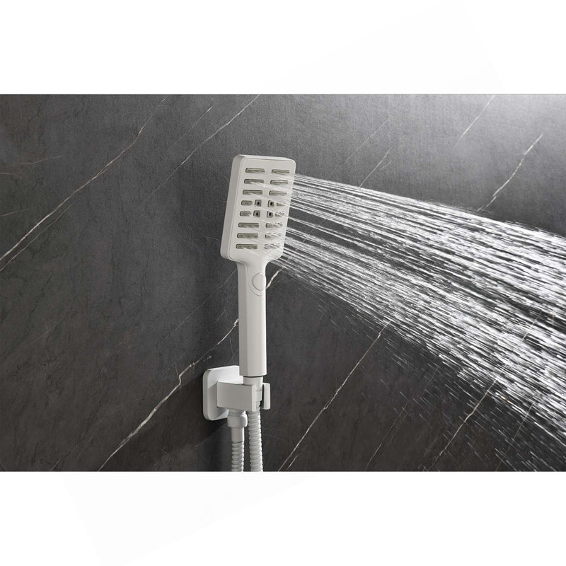 Wall Mounted Waterfall Rain Shower System With 3 Body Sprays & Handheld Shower, White
