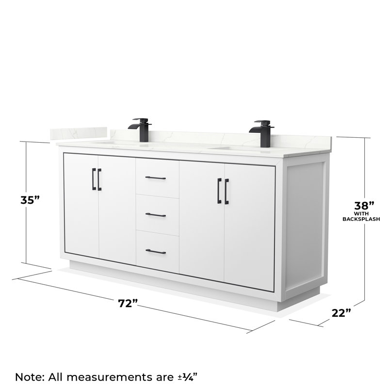 72'' W Double Vanity, Matte Black, Giotto Quartz, White