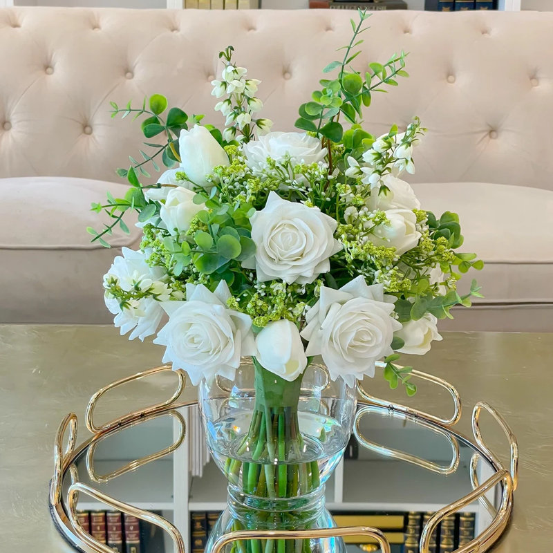 White Real Touch Rose Centerpiece