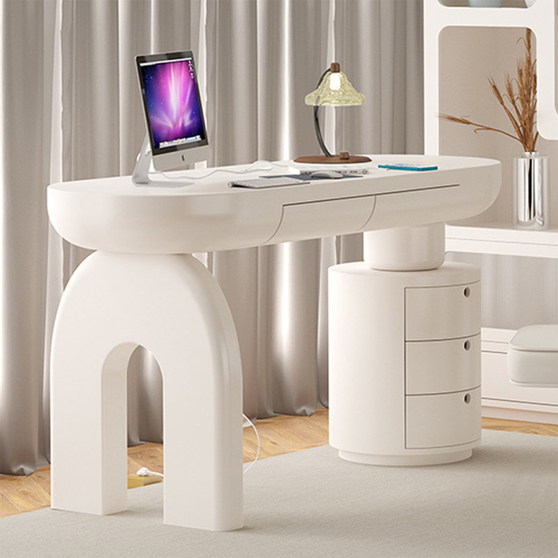 White Rectangular Solid Wood with 5 drawers desk, 29.53" H x 62.99" W x 23.62" D