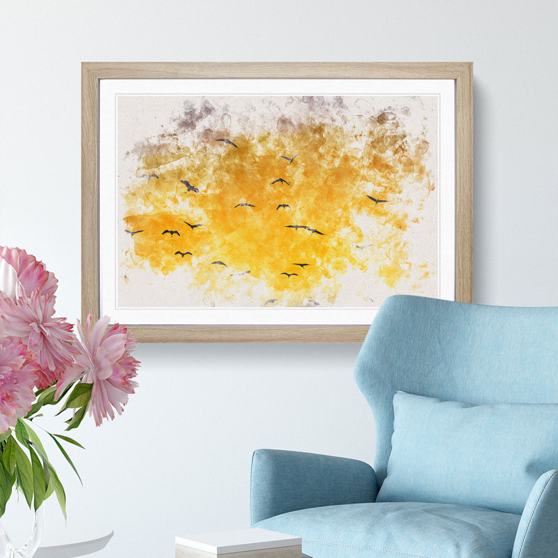 Egrets At Sunset - Picture Frame Painting, 36cm H x 48cm W x 2cm D, Oak Framed