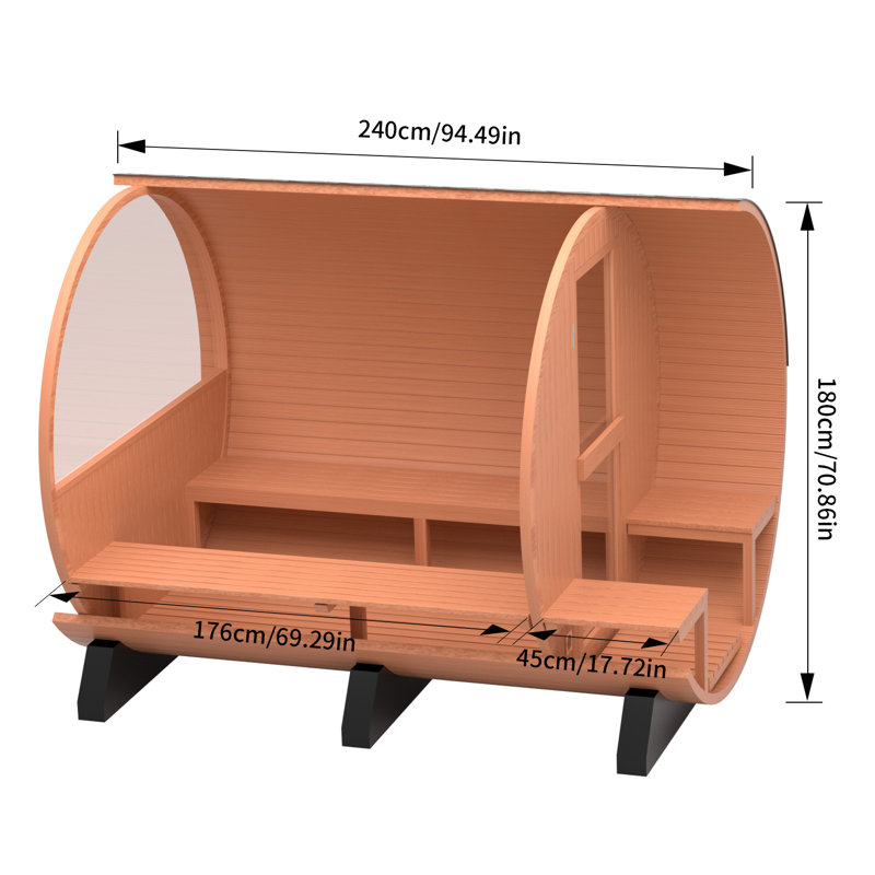 6 Person Outdoor Patchwork Red Cedar Traditional Steam Barrel Sauna With Half-Viewing Window