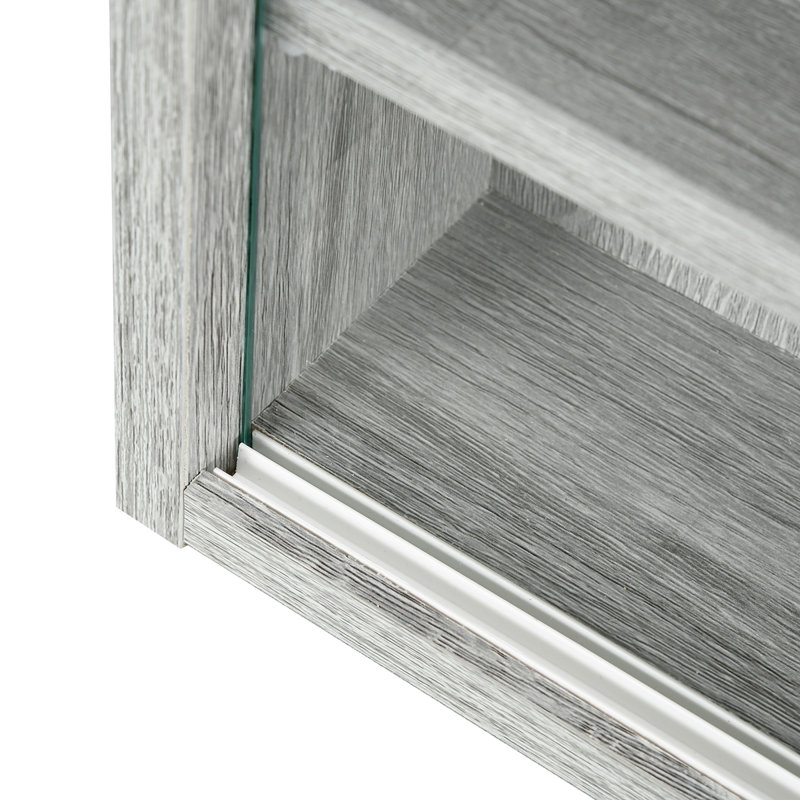 Gray Wood 5-Tier Wall-Mounted Display Cabinet with Glass Doors