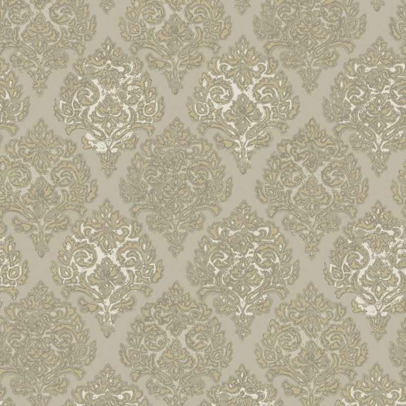Aamari Collection Metallic Embossed Modern Damask 10.05m x 53cm Wallpaper Roll, Brown