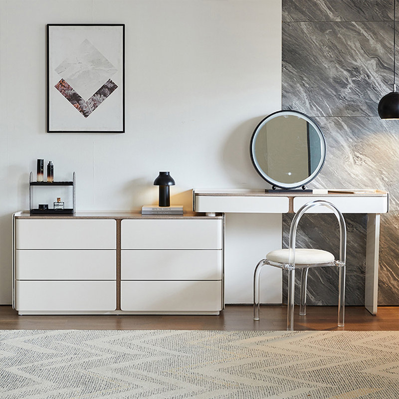 Coiffeuse avec miroir lumineux, 8 tiroirs, 1 chaise
