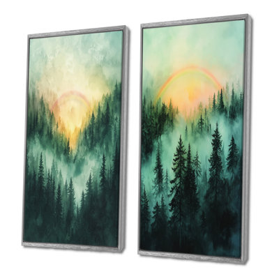 Rainbow In The Misty Forest I - Collection d'art sur toile 2 panneaux