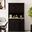 Buffet de cuisine noir avec tablette pour micro-ondes. Vaste espace de rangement, tablettes réglables et four stable de 71 po, 6 portes et 1 tiroir-598832055