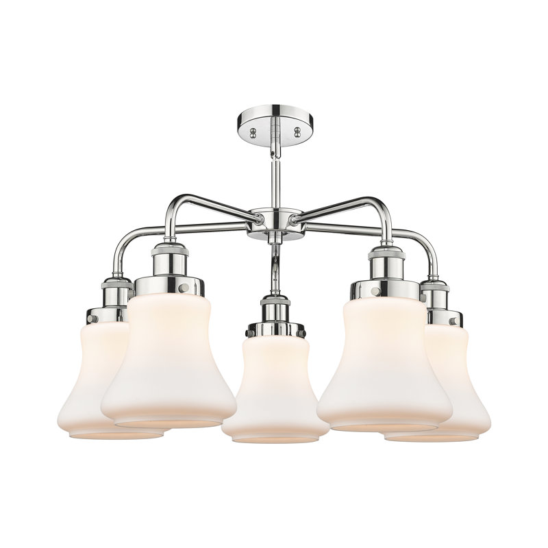 Lustre suspendu 5 lumières 24 po Bhanupriya, Blanc mat, Chrome poli