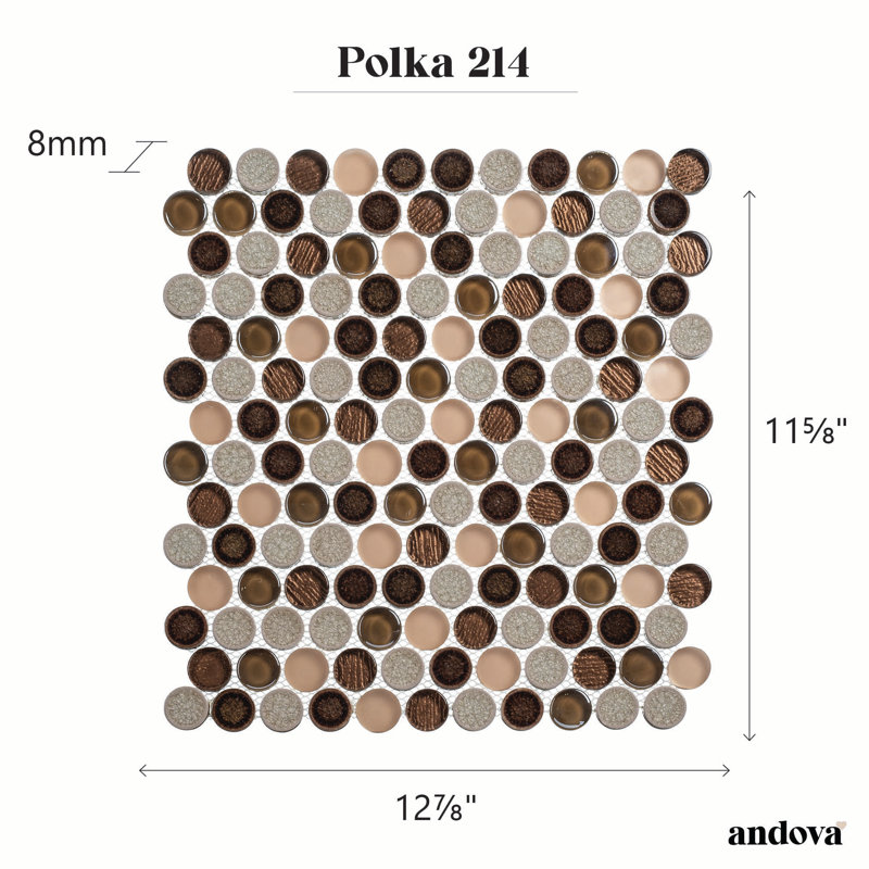 Polka 1-in. Penny Round Glass, Ceramic & Natural Stone Wall & Floor Mosaic Tile, Wasper