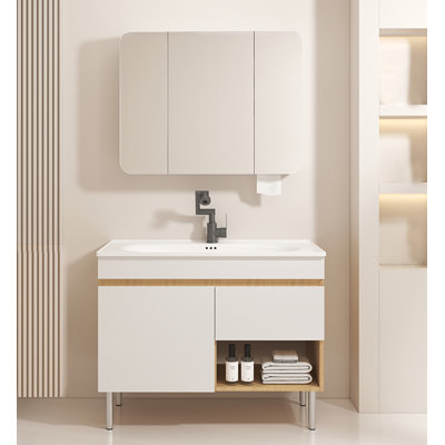 Meuble-lavabo de style rond en aluminium avec lavabo en céramique Log