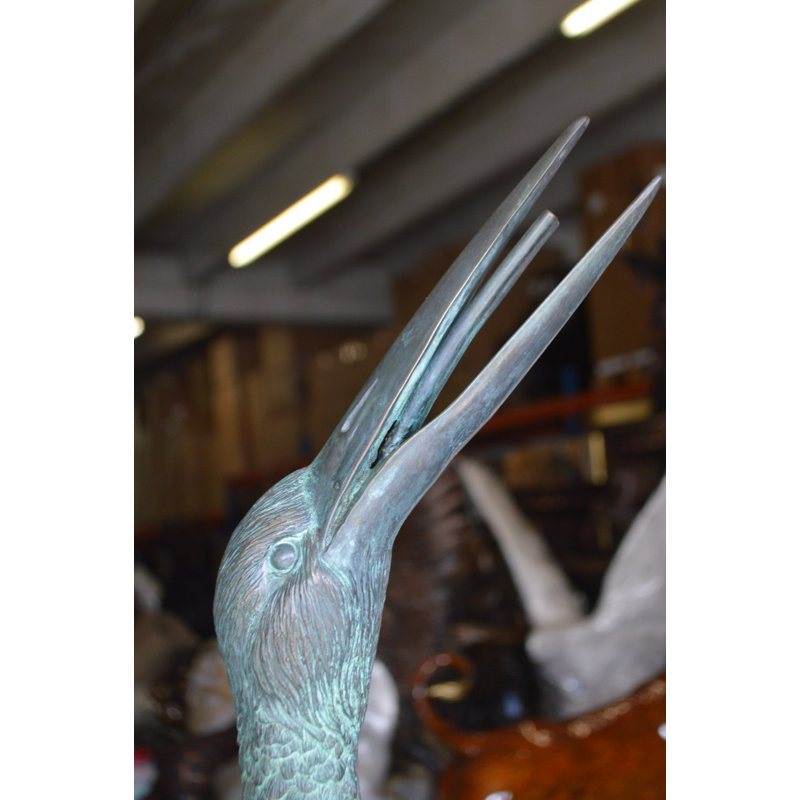 Pair of Cranes Fountain Bronze Statue, Weather Resistant Metal Sculpture Fountain, 13"Lx 9.5"Wx 70"H