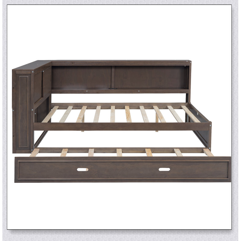 Lit de jour en bois avec tablettes de rangement, USB, DEL et lit gigogne