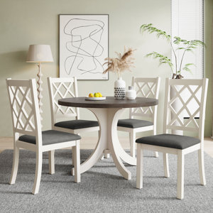 Antavious 5-Piece Round Dining Table Set, Kitchen Table Set with Upholstered Chairs for Small Places