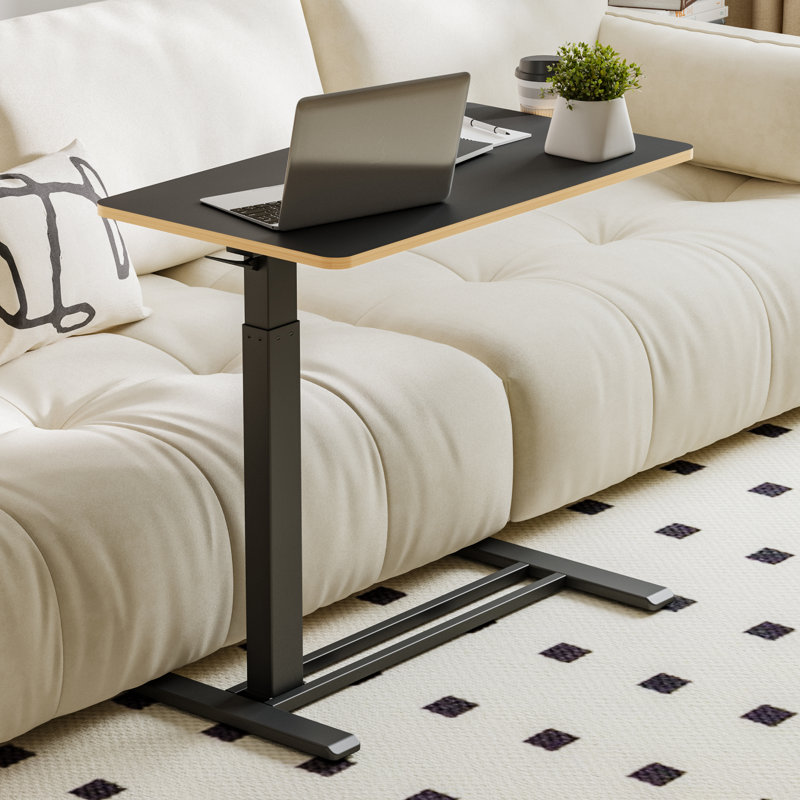 Kristee Adjustable and Movable Overbed Table with Hidden Casters, Black with Maple Edge, 40.5" H x 31.5" W x 17.7" D