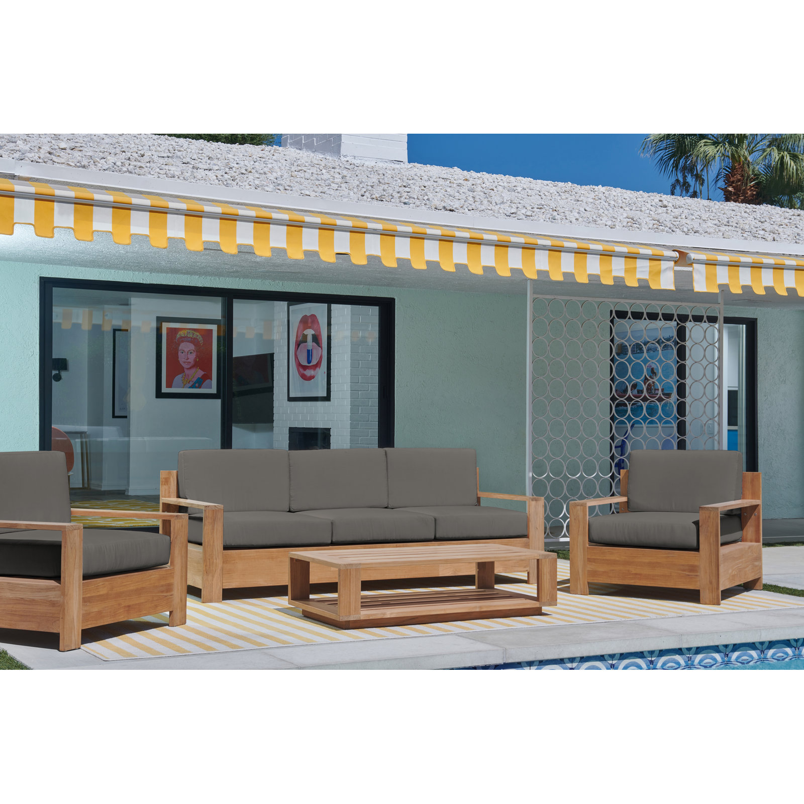 Miguelina 87" Sunbrella® Patio Sofa, Charcoal Grey Sunbrella®, Natural Wood