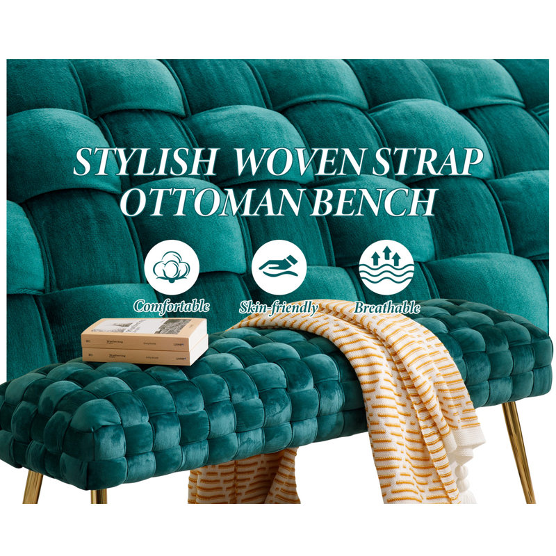 Velvet Upholstered Bench, Green