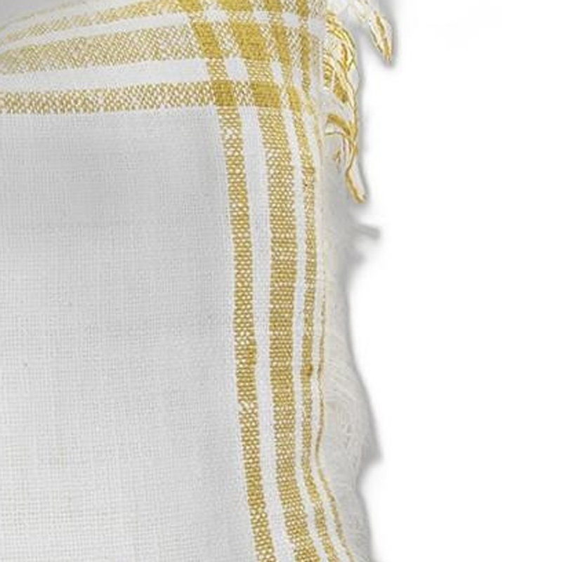 White Red Open Plaid Textured Throw Pillow, White/Gold