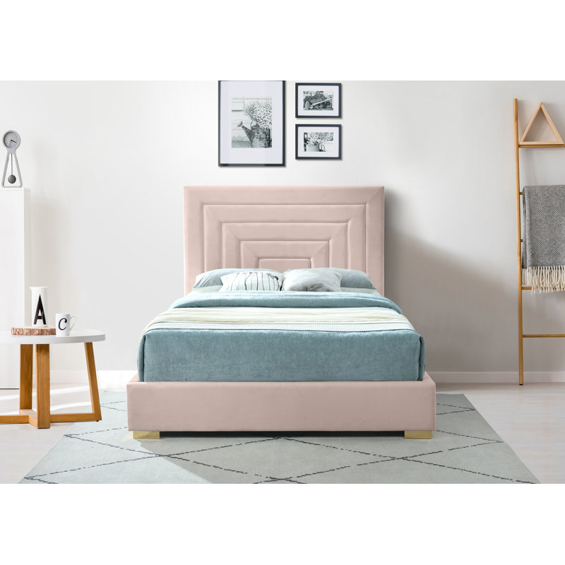 Lit plateforme tapissier Nora, Grand, Velours rose