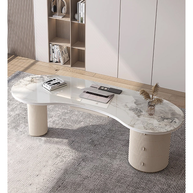 Faux Marble Oval Desk, 27.56" H x 62.99" W x 27.56" D