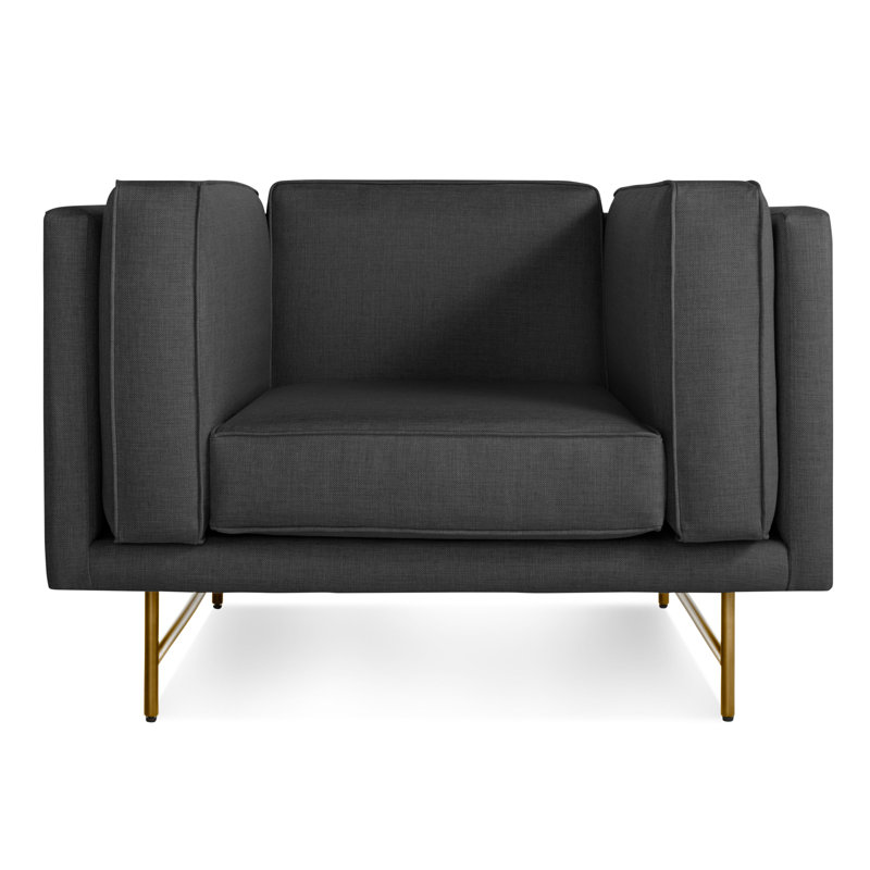 Bank Upholstered Club Chair, Lava Polyester Blend, Antiqued Brass