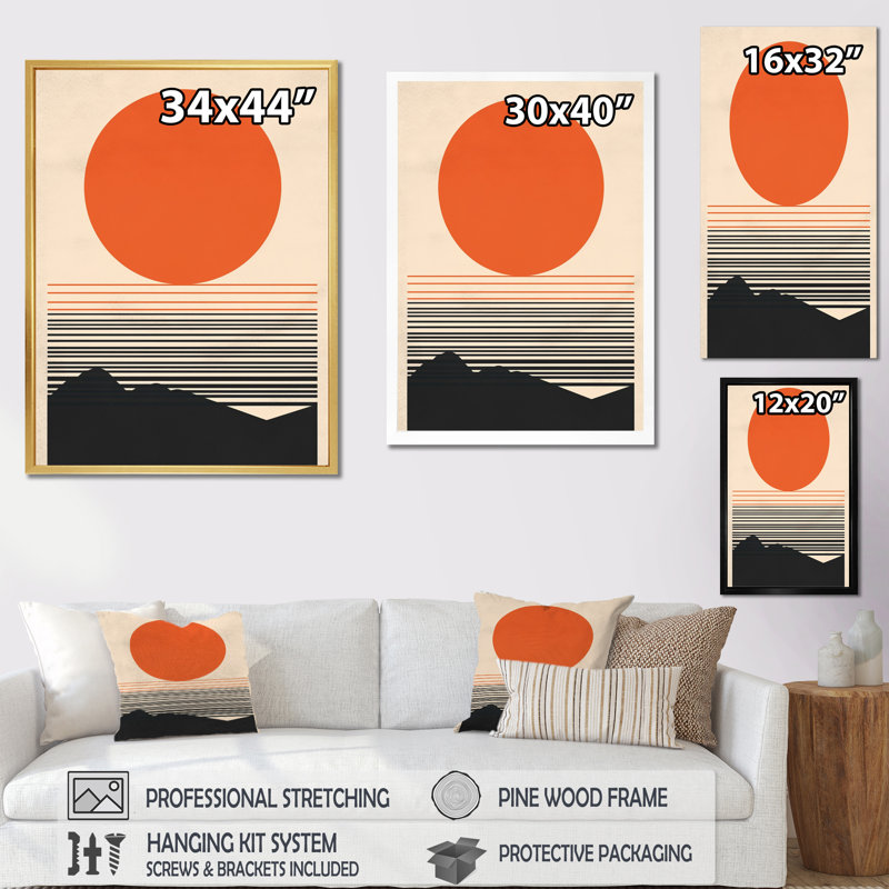 «Minimal Geometric Orange Bold Sunset IV», reproduction sur toile, H 20 po x l 12 po x P 1 po, Cadre flottant doré