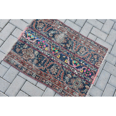 Handwoven Turkish Blue Rug for Home Decor Small Size Ideal as Door Mat or Entry Rug