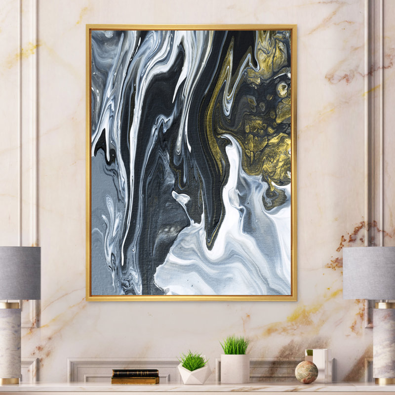 «Yellow Marble River», impression sur toile, Cadre flottant doré, H 32 po x l 16 po