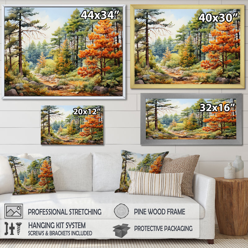Pine Tree Autumn Whispers I - Tree Pine Wall Art Prints, H 30 po x l 40 po x P 1,5 po, Cadre photo blanc