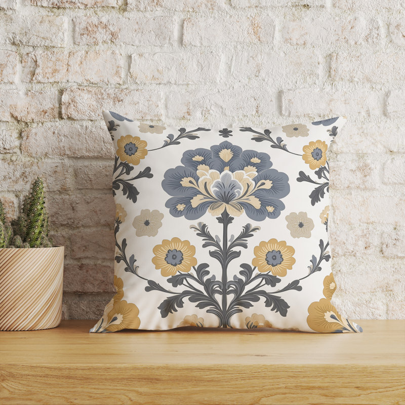 Regal Ramage Paisley and Moroccan Throw Pillow, Carré 16 po, Blanc / Bleu