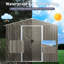 Remise de fondation en métal 8 pi x 10 pi, structure en fer galvanisé gris, fenêtre, évents perforés pour une circulation d'air améliorée, portes coulissantes et cadenas