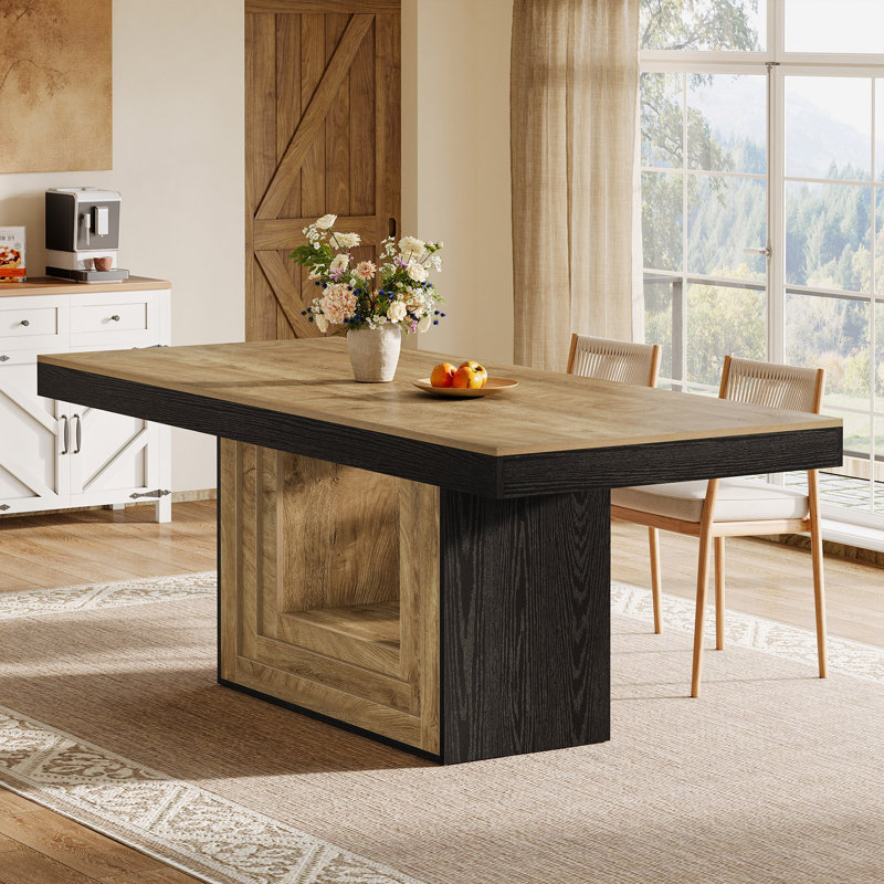 63" Dining Table, Rectangle Kitchen Table, Natural & Black