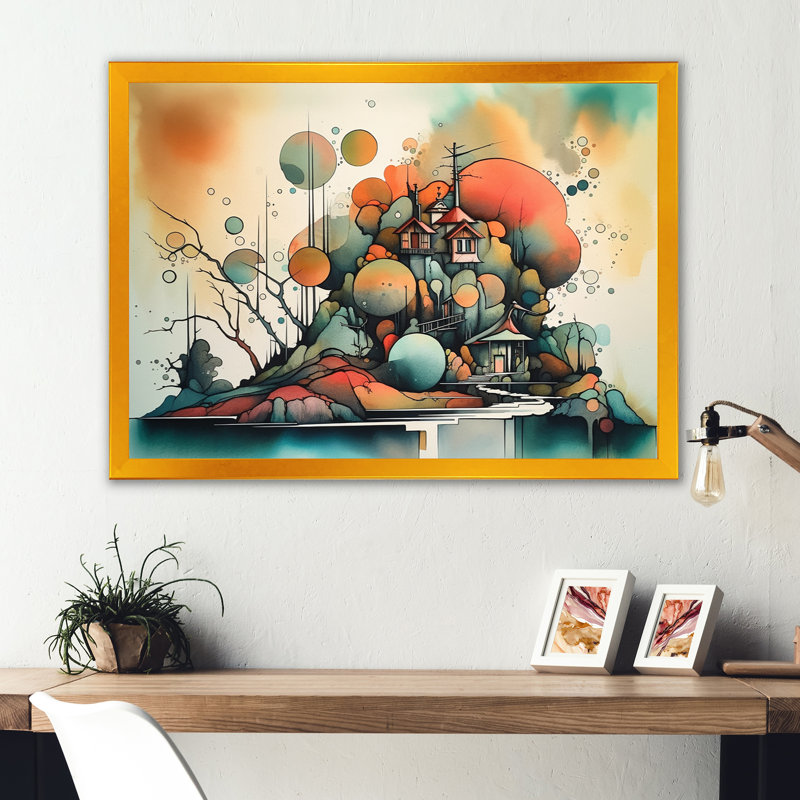 «Green and Orange Ethereal Terrains II», impressions sur toile de paysage abstrait, Impression dorée sur toile encadrée