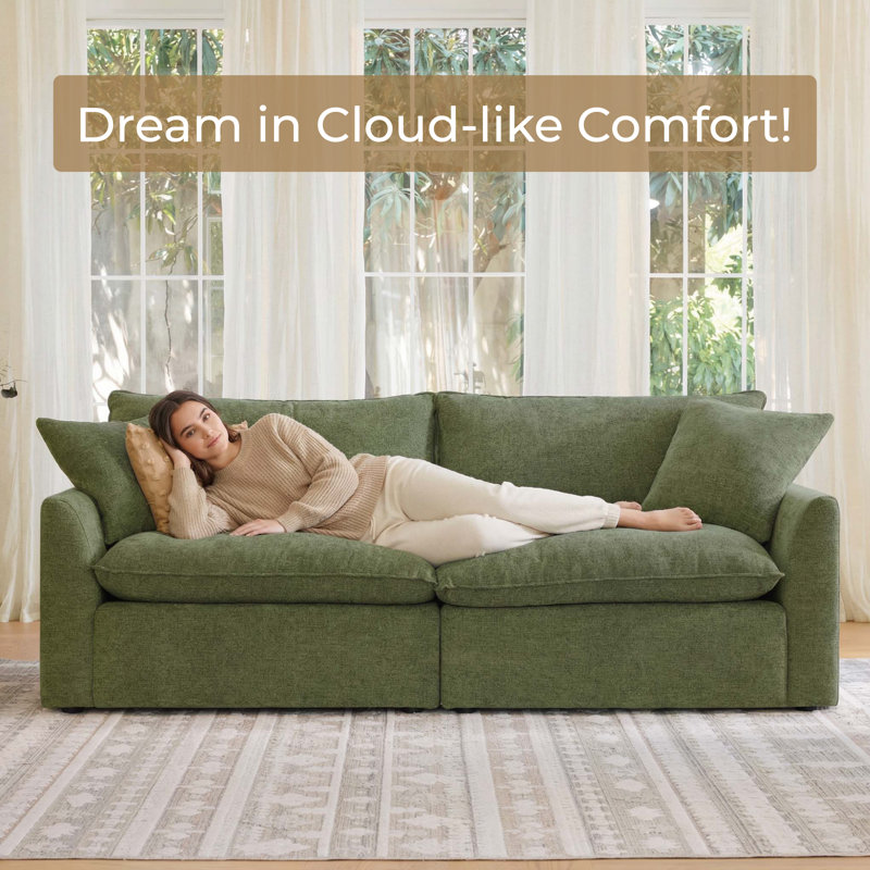 Modern Upholstered Sofa with Plush Foam Cushions & Solid Wood Frame, Moss Green, 2