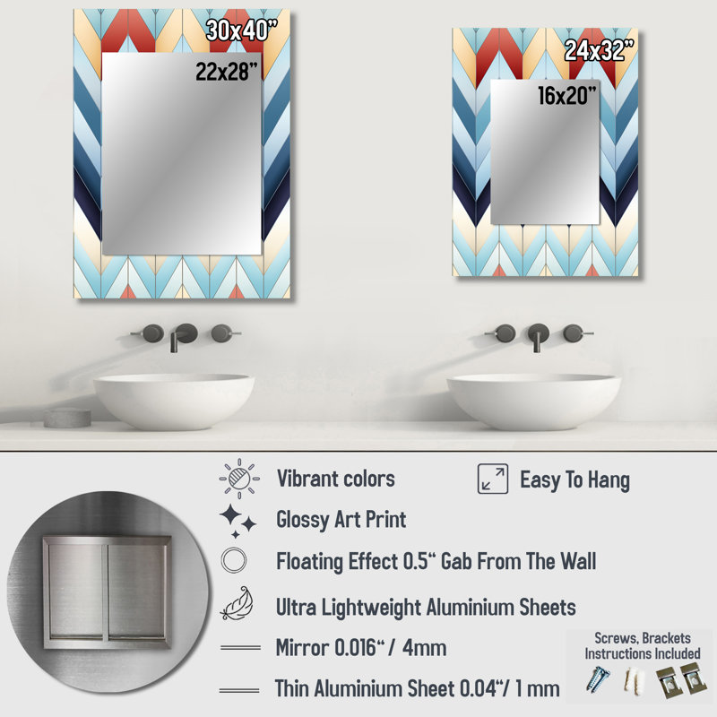 Geometric Harmony Chevron Pattern - chevron  Large Mirror, Chevron Unique Wall Mirror Decor, Printed Metal Art, 40" x 30"