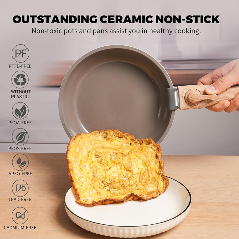 Pots And Pans Set Non Stick, Taupe Pots And Pans Set, 13PCS Aluminium Oven Safe Cookware Set, PTFE/PFAS/PFOA Free, Non Stick Pots And Pan Set Detachable Handle