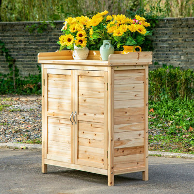 Garden Storage Cabinet, Outdoor Storage Potting Shed, Natural