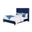Très grand cadre de lit bleu marine avec design à oreilles, tête de lit à boutons, revêtement en bois massif et velours pour base de chambre à coucher, revêtement, tête de lit-369030592