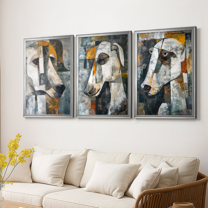 ANIMALS Series Cxxi - Toile tendue avec châssis sur mesure - 3 pièces, H 21 po x l 30 po, Argent argent