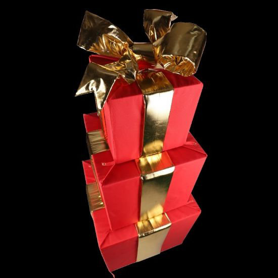 Ensemble de 3 boîtes-cadeaux en nylon empilables avec 3 boucles dorées en mylar, Rouge / doré