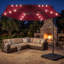 Parasol de patio en porte-à-faux décalé de 10 pi, lumières chaudes à économie d'énergie à DEL à énergie solaire, auvent imperméable résistant à la décoloration UV50 + et cadre résistant à la rouille-1589002736