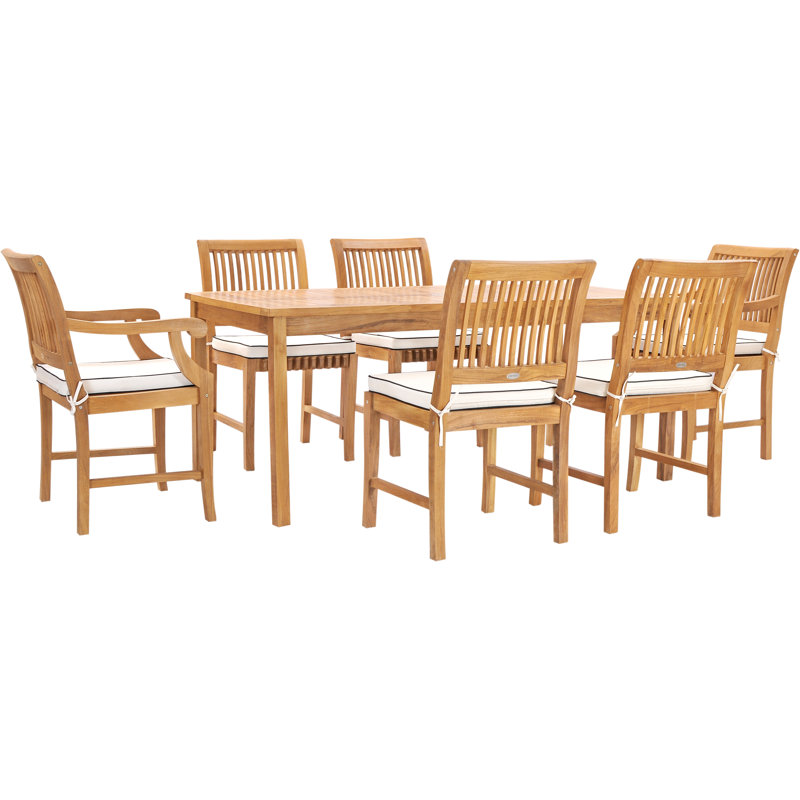 Outdoor 7 - Piece Teak Dining Set with Cushions