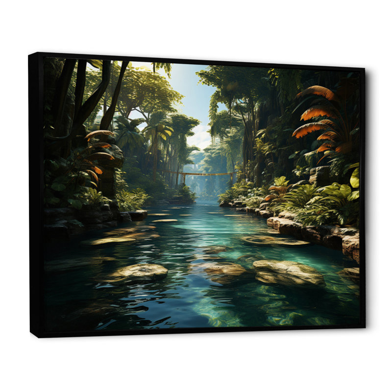 Oasis dominicaine tropicale II - plage côtière, art sur toile, 16" H x 32" W, Cadre flottant noir