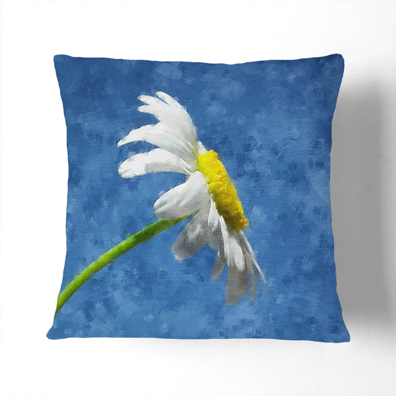 White Daisy Flower Scatter Cushion, Black, 40cm H x 40cm W x 15cm D