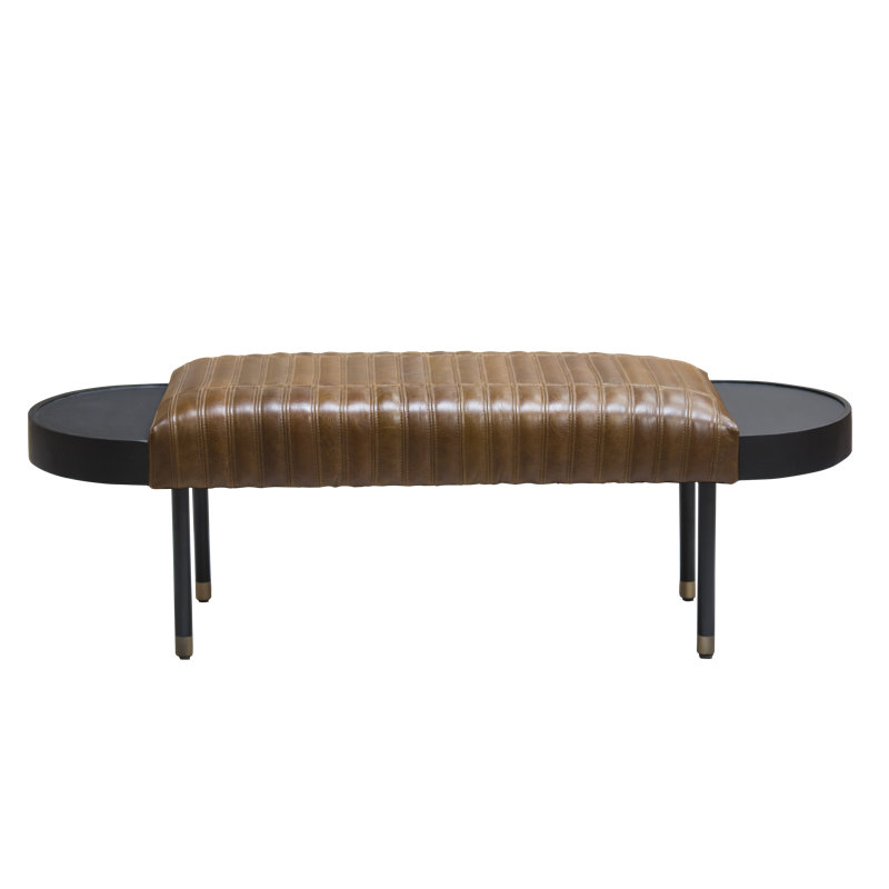 Stasya Genuine Leather Upholstered Bench, Black/Brown